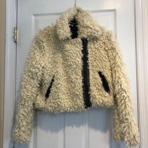 Free People Cream Sherpa Zip Jacket